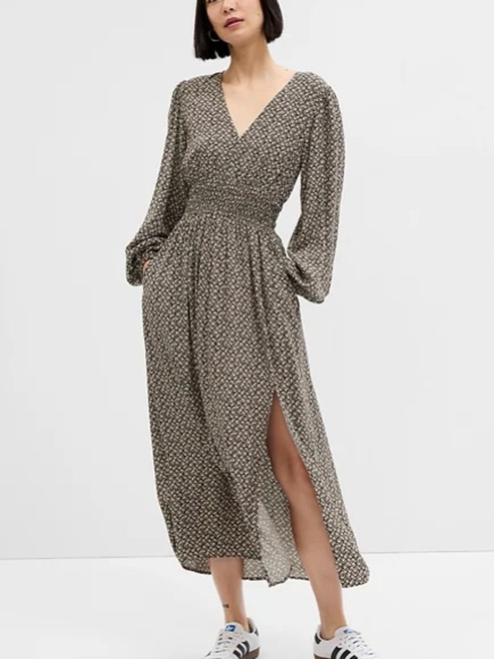 Gap Floral Smocked V-Neck Maxi Dress